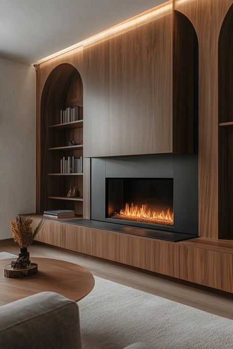 Rustik Ahşap Detaylı Elektrikli Şömine